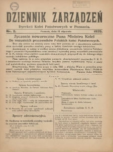 Dziennik Zarządzeń Dyrekcji Kolei Państwowych w Poznaniu. 1925.01.19 Nr2