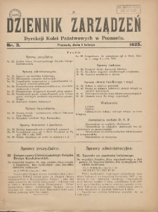 Dziennik Zarządzeń Dyrekcji Kolei Państwowych w Poznaniu. 1925.02.01 Nr3
