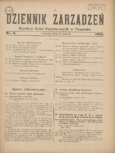 Dziennik Zarządzeń Dyrekcji Kolei Państwowych w Poznaniu. 1925.03.06 Nr6