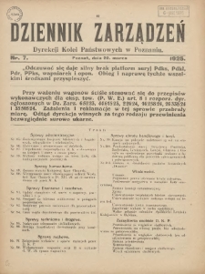 Dziennik Zarządzeń Dyrekcji Kolei Państwowych w Poznaniu. 1925.03.20 Nr7