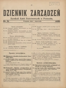 Dziennik Zarządzeń Dyrekcji Kolei Państwowych w Poznaniu. 1925.04.01 Nr8