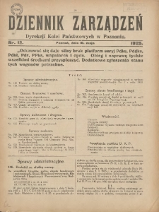 Dziennik Zarządzeń Dyrekcji Kolei Państwowych w Poznaniu. 1925.05.10 Nr12