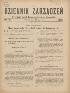Dziennik Zarządzeń Dyrekcji Kolei Państwowych w Poznaniu. 1925.06.20 Nr16