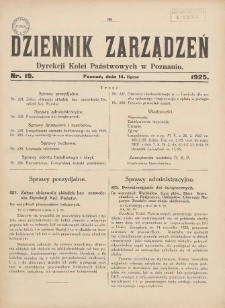Dziennik Zarządzeń Dyrekcji Kolei Państwowych w Poznaniu. 1925.07.14 Nr19