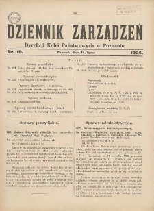 Dziennik Zarządzeń Dyrekcji Kolei Państwowych w Poznaniu. 1925.07.14 Nr19