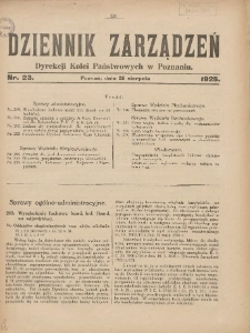 Dziennik Zarządzeń Dyrekcji Kolei Państwowych w Poznaniu. 1925.08.28 Nr23