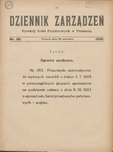 Dziennik Zarządzeń Dyrekcji Kolei Państwowych w Poznaniu. 1925.09.26 Nr26