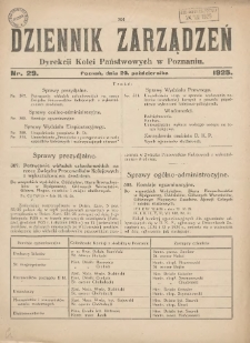 Dziennik Zarządzeń Dyrekcji Kolei Państwowych w Poznaniu. 1925.10.20 Nr29