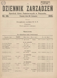 Dziennik Zarządzeń Dyrekcji Kolei Państwowych w Poznaniu. 1925.11.20 Nr32