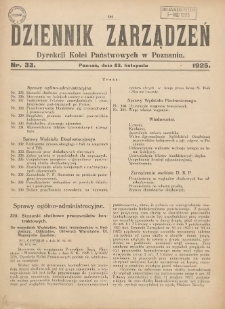 Dziennik Zarządzeń Dyrekcji Kolei Państwowych w Poznaniu. 1925.11.23 Nr33
