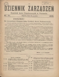 Dziennik Zarządzeń Dyrekcji Kolei Państwowych w Poznaniu. 1925.12.10 Nr34