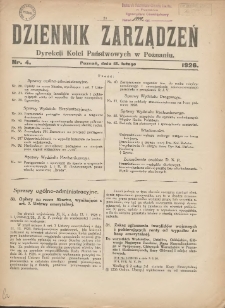 Dziennik Zarządzeń Dyrekcji Kolei Państwowych w Poznaniu. 1926.02.18 Nr4