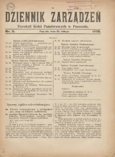 Dziennik Zarządzeń Dyrekcji Kolei Państwowych w Poznaniu. 1926.02.26 Nr5