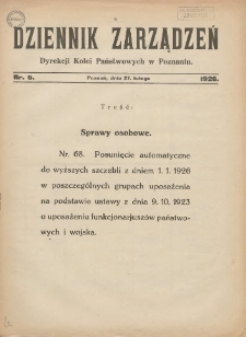 Dziennik Zarządzeń Dyrekcji Kolei Państwowych w Poznaniu. 1926.02.27 Nr6
