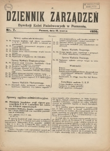Dziennik Zarządzeń Dyrekcji Kolei Państwowych w Poznaniu. 1926.03.19 Nr7