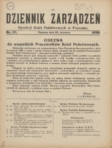 Dziennik Zarządzeń Dyrekcji Kolei Państwowych w Poznaniu. 1926.06.26 Nr17