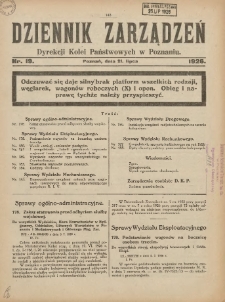 Dziennik Zarządzeń Dyrekcji Kolei Państwowych w Poznaniu. 1926.07.21 Nr19