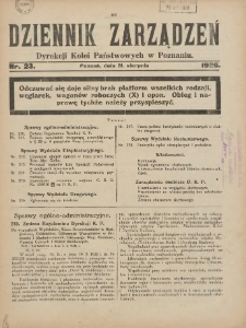 Dziennik Zarządzeń Dyrekcji Kolei Państwowych w Poznaniu. 1926.08.21 Nr23