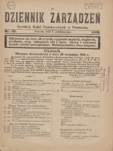 Dziennik Zarządzeń Dyrekcji Kolei Państwowych w Poznaniu. 1926.10.09 Nr26