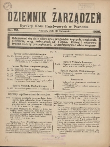 Dziennik Zarządzeń Dyrekcji Kolei Państwowych w Poznaniu. 1926.11.12 Nr28