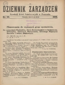 Dziennik Zarządzeń Dyrekcji Kolei Państwowych w Poznaniu. 1926.12.01 Nr30