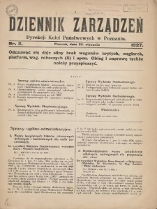 Dziennik Zarządzeń Dyrekcji Kolei Państwowych w Poznaniu. 1927.01.20 Nr2