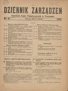Dziennik Zarządzeń Dyrekcji Kolei Państwowych w Poznaniu. 1927.03.17 Nr9