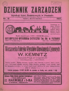 Dziennik Zarządzeń Dyrekcji Kolei Państwowych w Poznaniu. 1927.04.08 Nr10