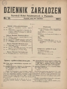 Dziennik Zarządzeń Dyrekcji Kolei Państwowych w Poznaniu. 1927.04.23 Nr12