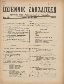 Dziennik Zarządzeń Dyrekcji Kolei Państwowych w Poznaniu. 1927.05.14 Nr14