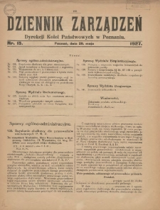 Dziennik Zarządzeń Dyrekcji Kolei Państwowych w Poznaniu. 1927.05.28 Nr15