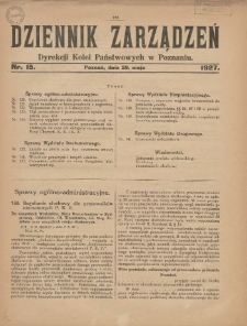 Dziennik Zarządzeń Dyrekcji Kolei Państwowych w Poznaniu. 1927.05.28 Nr15