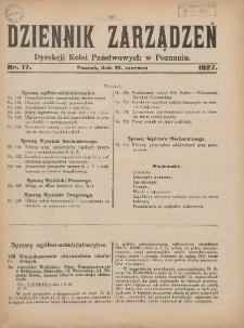 Dziennik Zarządzeń Dyrekcji Kolei Państwowych w Poznaniu. 1927.06.25 Nr17