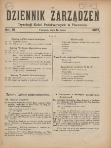 Dziennik Zarządzeń Dyrekcji Kolei Państwowych w Poznaniu. 1927.07.11 Nr18