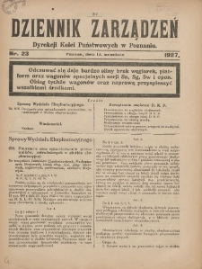 Dziennik Zarządzeń Dyrekcji Kolei Państwowych w Poznaniu. 1927.09.12 Nr23