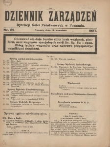 Dziennik Zarządzeń Dyrekcji Kolei Państwowych w Poznaniu. 1927.09.19 Nr25