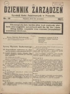 Dziennik Zarządzeń Dyrekcji Kolei Państwowych w Poznaniu. 1927.09.23 Nr26