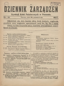 Dziennik Zarządzeń Dyrekcji Kolei Państwowych w Poznaniu. 1927.10.29 Nr30