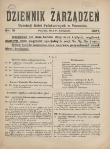 Dziennik Zarządzeń Dyrekcji Kolei Państwowych w Poznaniu. 1927.11.11 Nr31