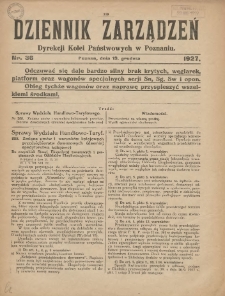 Dziennik Zarządzeń Dyrekcji Kolei Państwowych w Poznaniu. 1927.12.19 Nr36