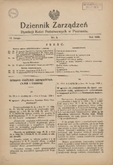 Dziennik Zarządzeń Dyrekcji Kolei Państwowych w Poznaniu. 1928.02.15 Nr3