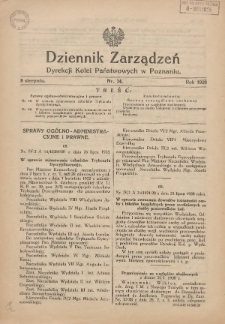 Dziennik Zarządzeń Dyrekcji Kolei Państwowych w Poznaniu. 1928.08.08 Nr14