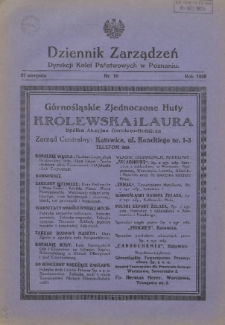 Dziennik Zarządzeń Dyrekcji Kolei Państwowych w Poznaniu. 1928.08.27 Nr16