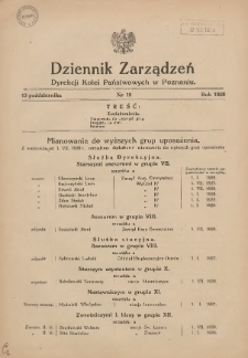 Dziennik Zarządzeń Dyrekcji Kolei Państwowych w Poznaniu. 1928.10.13 Nr19