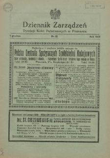 Dziennik Zarządzeń Dyrekcji Kolei Państwowych w Poznaniu. 1928.12.01 Nr22