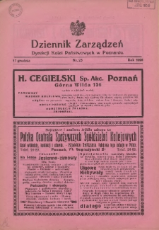 Dziennik Zarządzeń Dyrekcji Kolei Państwowych w Poznaniu. 1928.12.17 Nr23