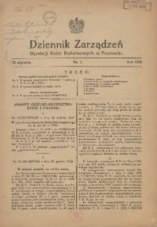 Dziennik Zarządzeń Dyrekcji Kolei Państwowych w Poznaniu. 1929.01.15 Nr1