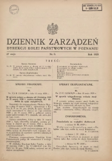 Dziennik Zarządzeń Dyrekcji Kolei Państwowych w Poznaniu. 1929.05.27 Nr9