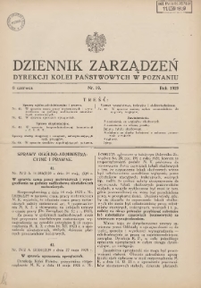 Dziennik Zarządzeń Dyrekcji Kolei Państwowych w Poznaniu. 1929.06.08 Nr10
