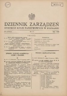 Dziennik Zarządzeń Dyrekcji Kolei Państwowych w Poznaniu. 1929.06.24 Nr11